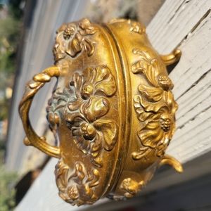 Antique Art Nouveau Gold Guilt Metal Bronze Tone Embossed Jewelry Casket…